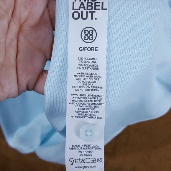 G/Fore G4 Polo Shirt Mens Medium Blue Pique Contrast Banded Sleeve in Daybreak - Picture 5 of 8